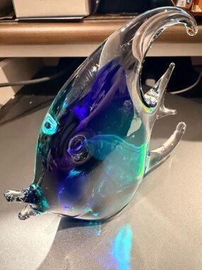 Murano Blue and Teal Glass Fish Sculpture